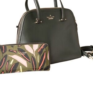 Kate Spade Purse & Wallet Set Dark Green Tropical Botanical Print Dark Academia